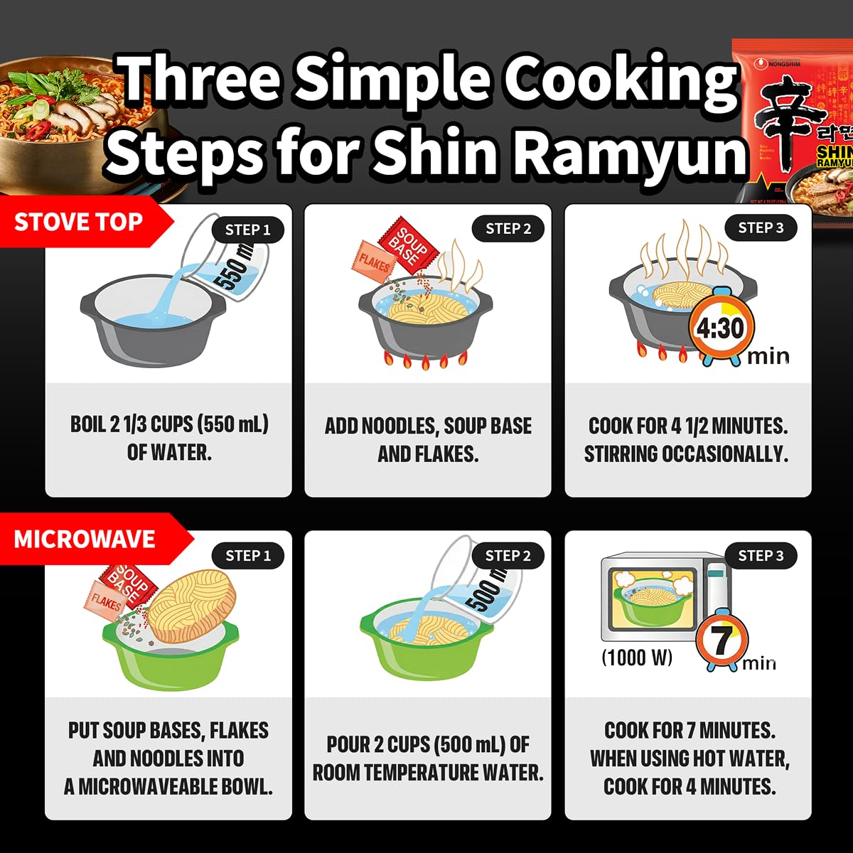 Nongshim Shin Ramyun cup staged for microwave demonstrating quick preparation