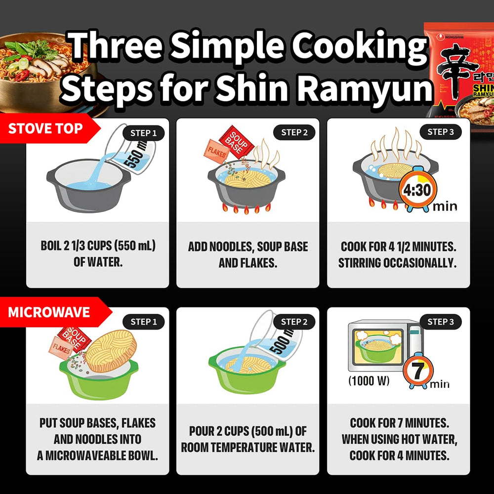 Nongshim Shin Ramyun cup staged for microwave demonstrating quick preparation