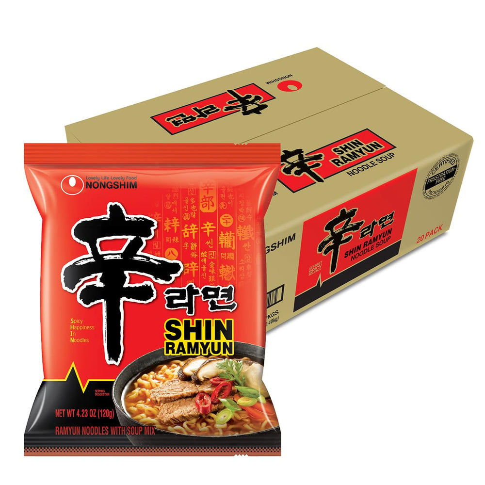 Nongshim Shin Ramyun front packaging showing product and spicy appeal