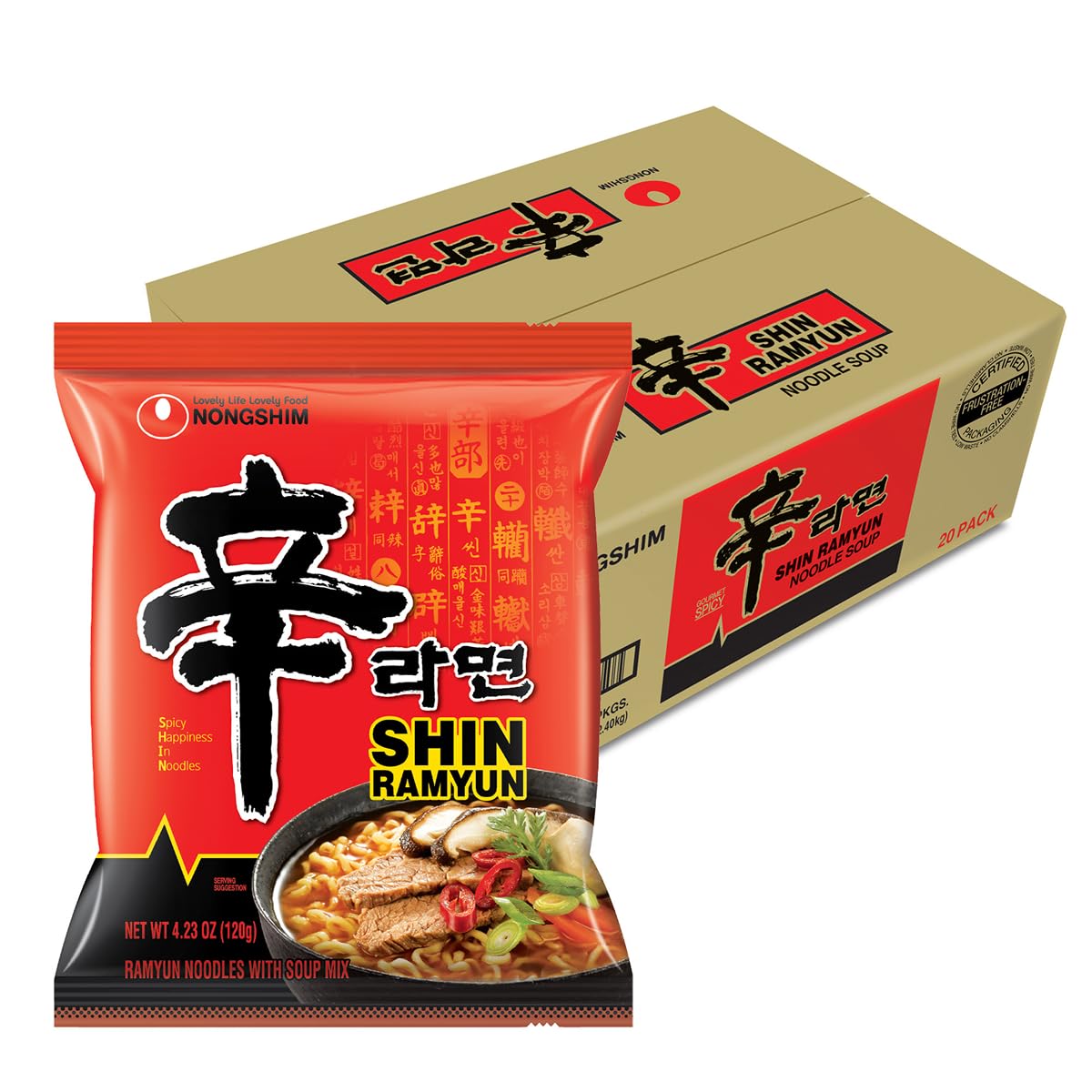 Nongshim Shin Ramyun front packaging showing product and spicy appeal