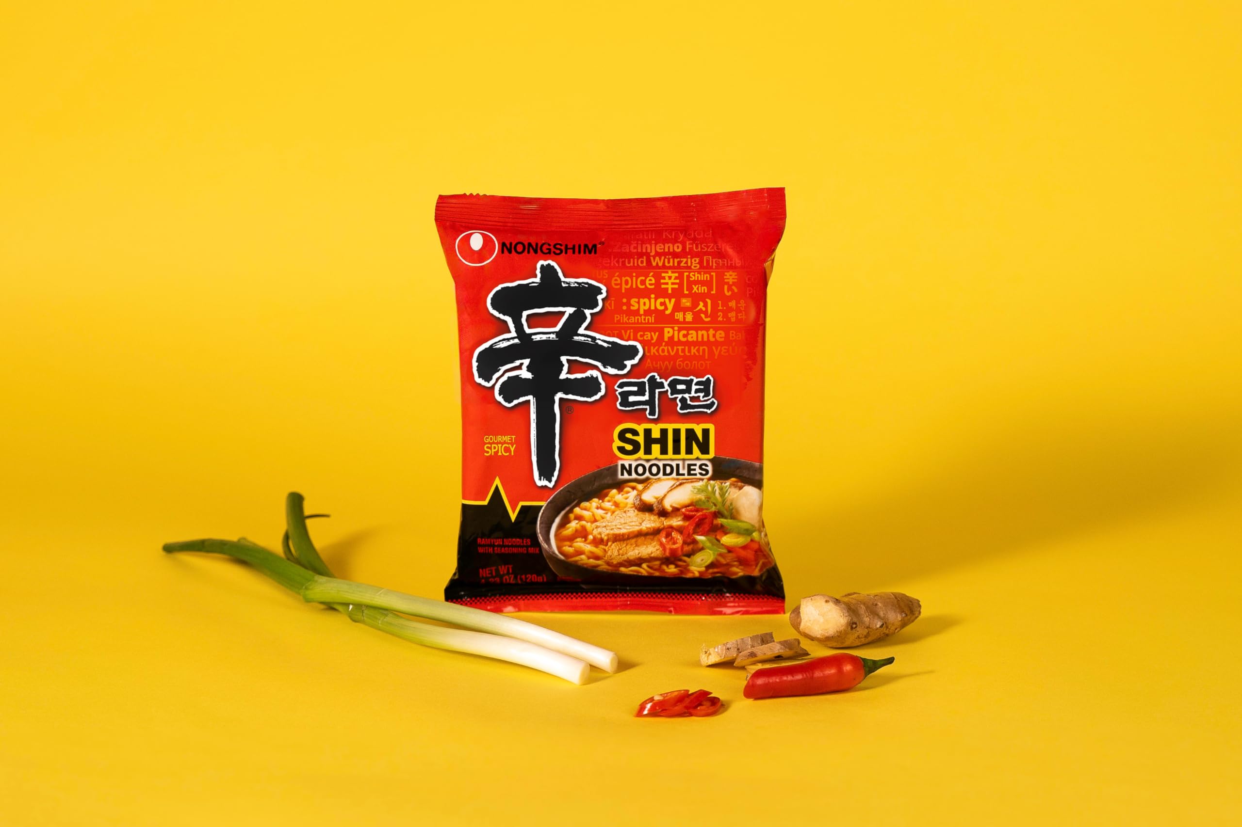Nongshim Shin Ramyun label and nutrition panel close-up for ingredient info