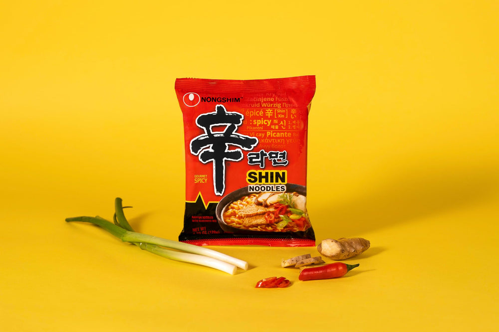 Nongshim Shin Ramyun label and nutrition panel close-up for ingredient info