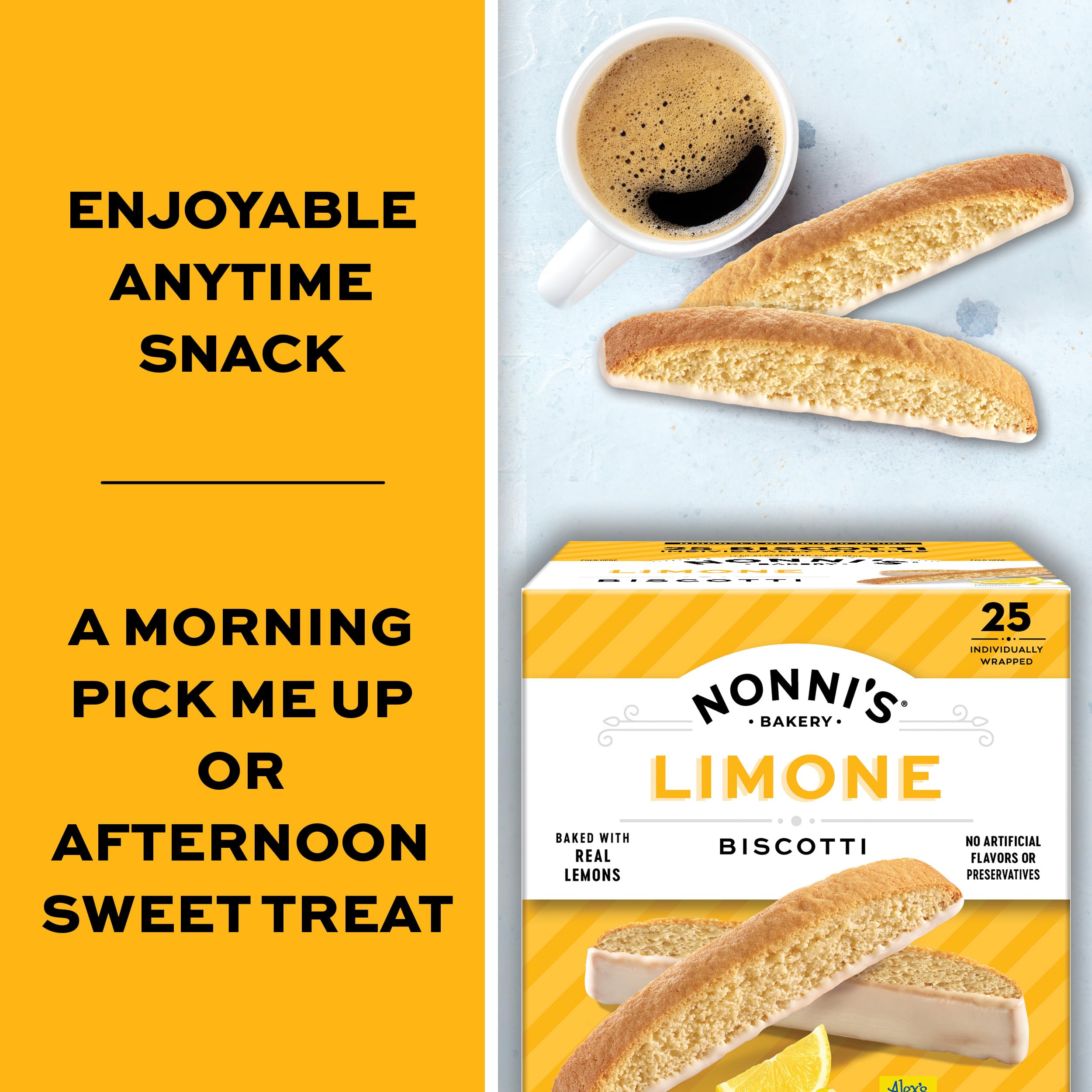 Nonni's biscotti beside a coffee cup illustrating a perfect dunking pairing