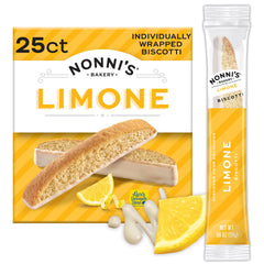 Nonni's front packaging showing 25-count lemon biscotti for easy identification