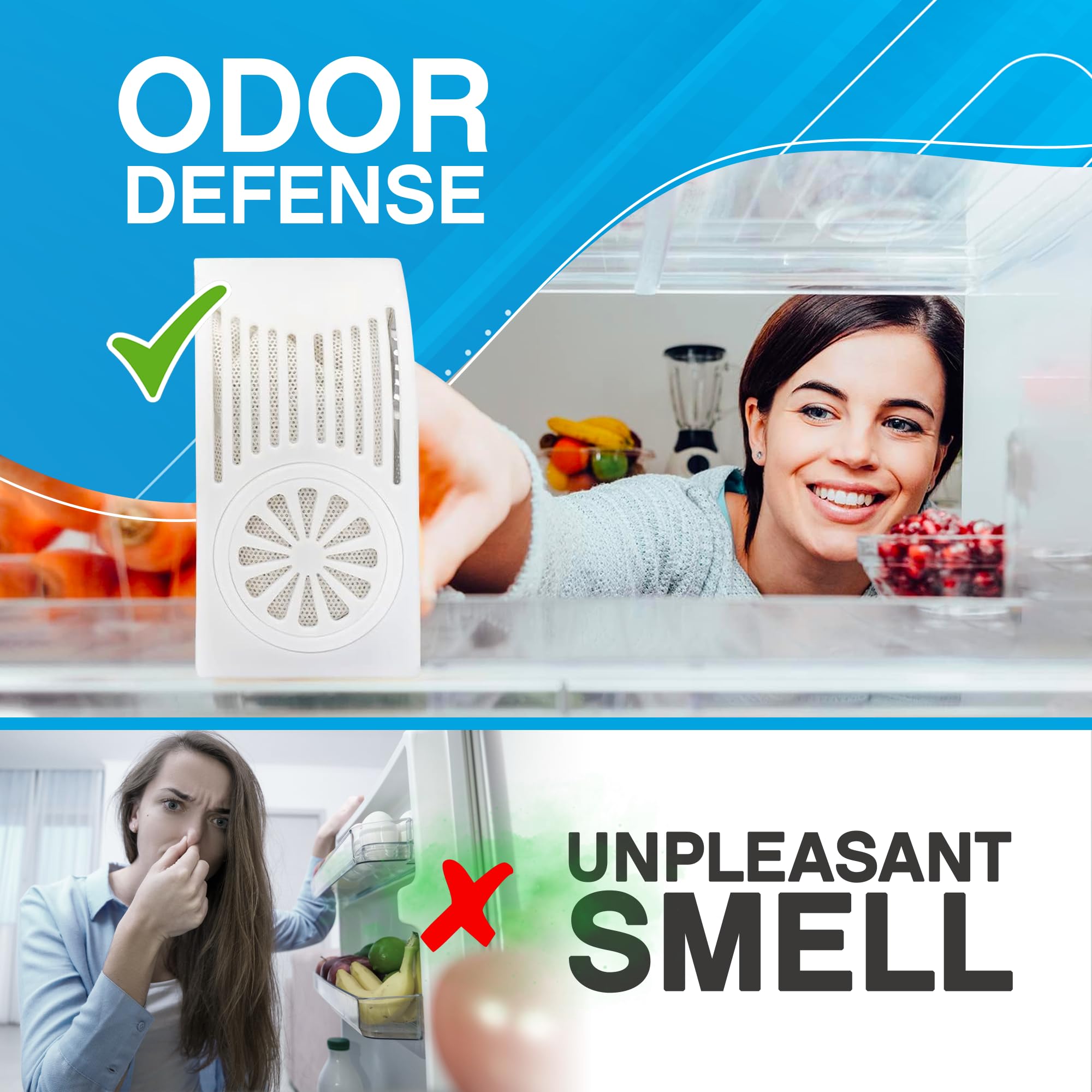 NonScents deodorizer inside freezer compartment demonstrating safe, low-temperature odor control