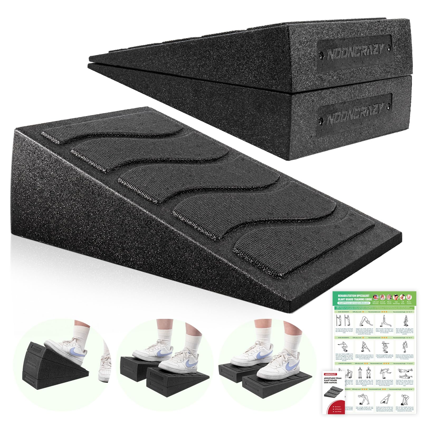 NOONCRAZY squat wedge front view showing stable incline and benefit of guided ankle movement