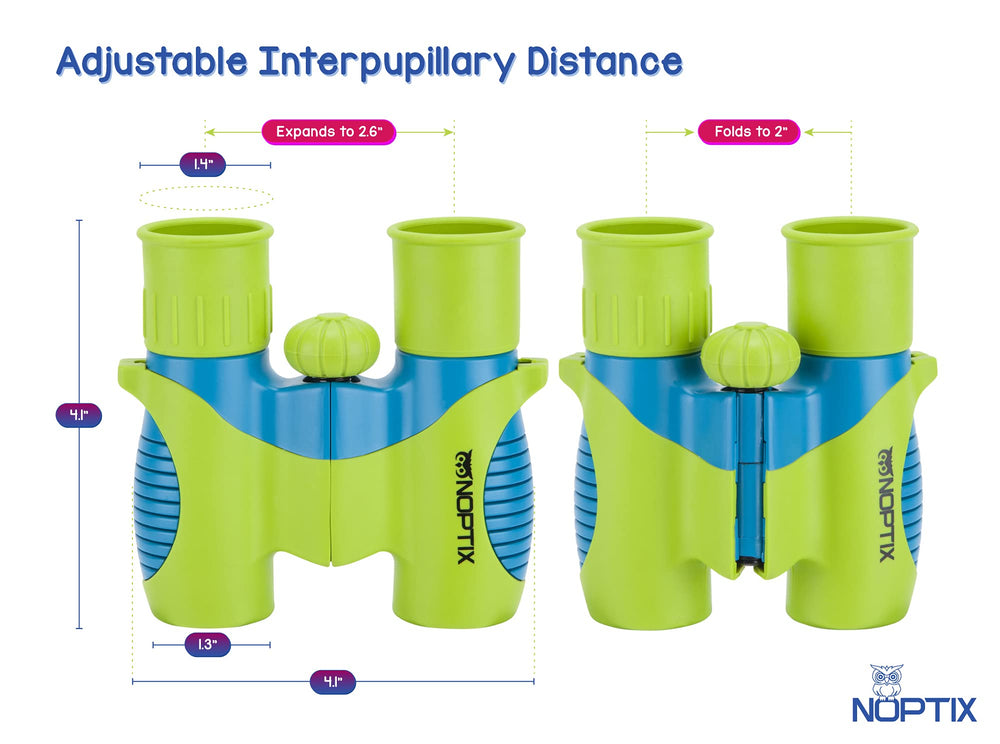 Child holding Noptix binoculars demonstrating comfortable small-hand use