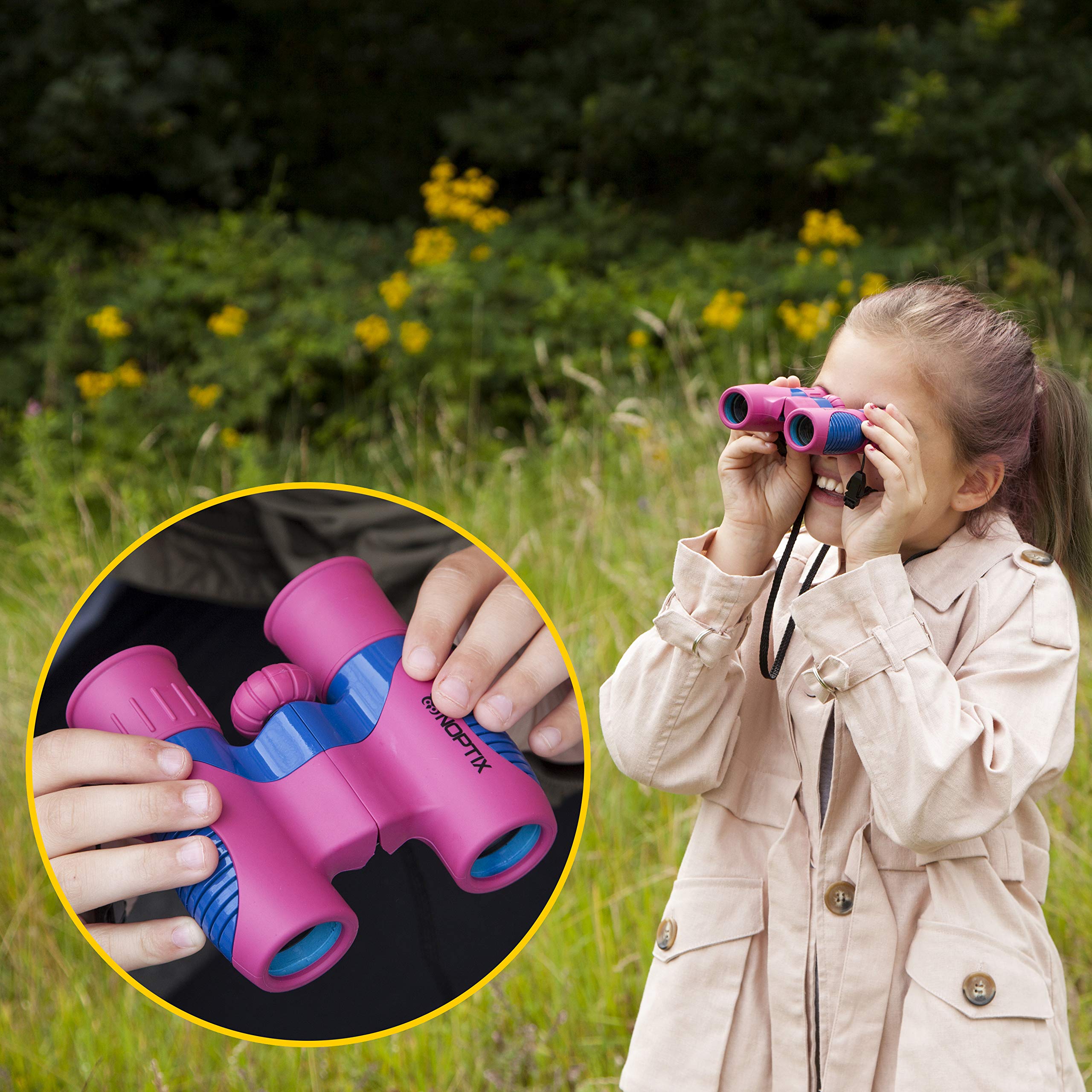 Noptix used outdoors by a child spotting birds on a family walk