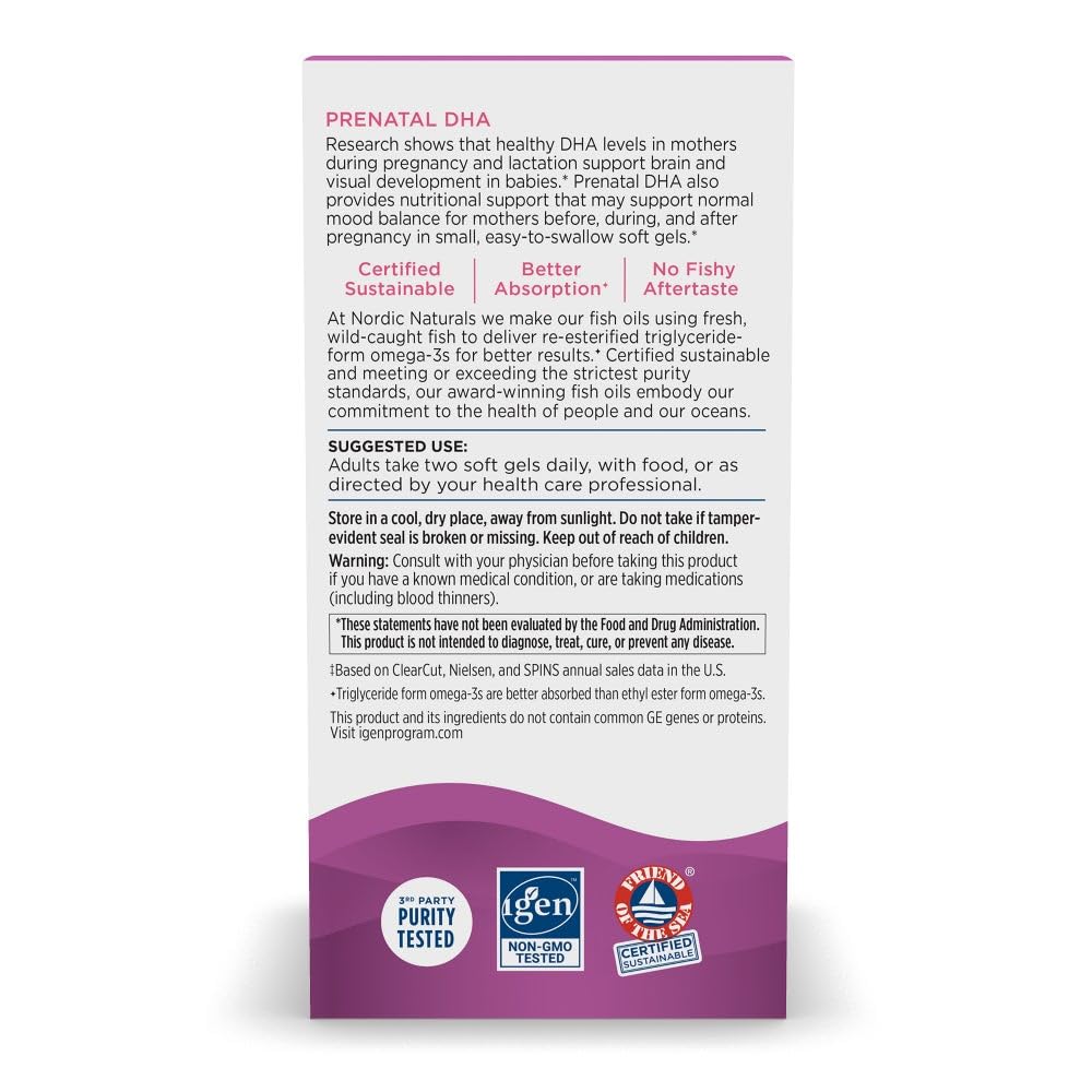 Nordic Naturals prenatal DHA shown with expectant mother for daily use