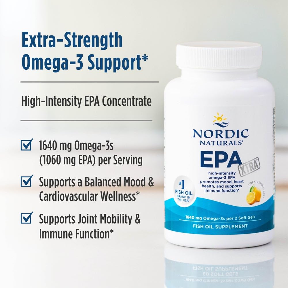 Nordic Naturals soft gel next to measuring spoon for clear serving size guidance