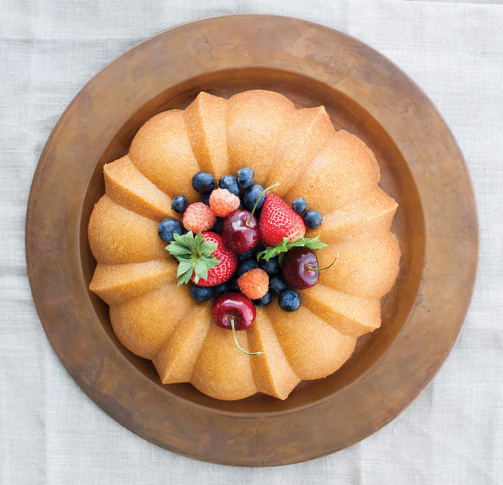 Nordic Ware Bundt cake removed from pan showing effortless release benefit