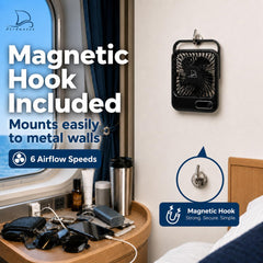 Nordmoose on cabin nightstand showing personal cooling benefit for staterooms