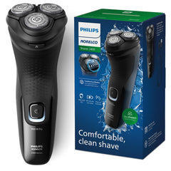 Norelco 2400 front view showing deep black finish and ergonomic grip benefit quick handling