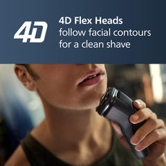 Norelco side profile with pivot heads showing 4D movement for contour protection