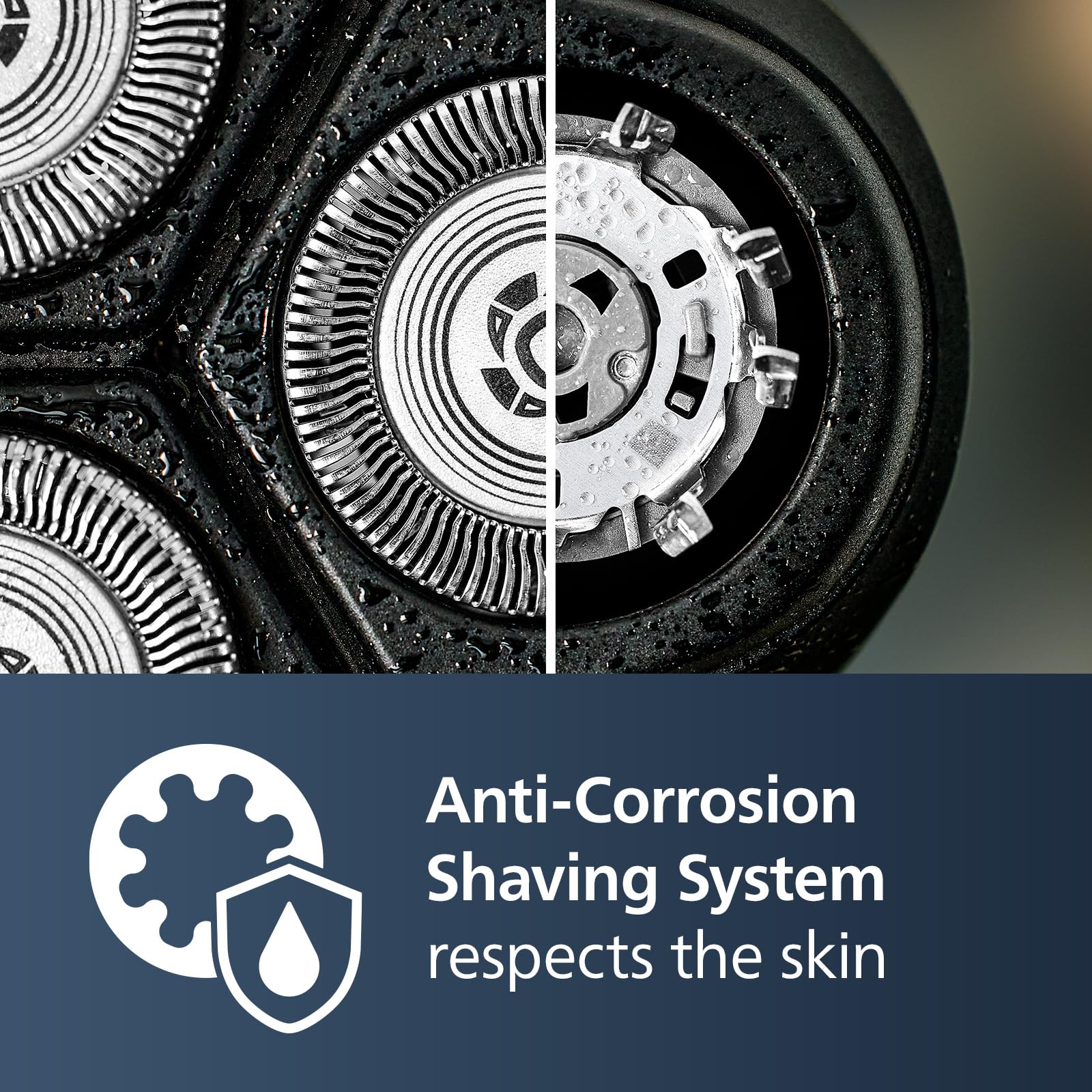 Norelco used in shower illustrating wet‑shave capability and easy rinsing benefit