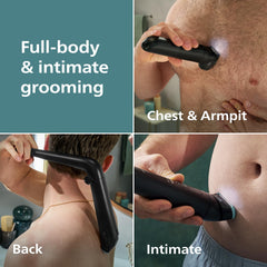 Norelco close-up of interchangeable trimmer and shaver heads for versatile grooming