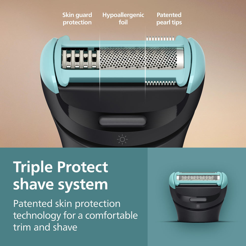 Norelco shaver head with optilight illuminating skin for precise shaving