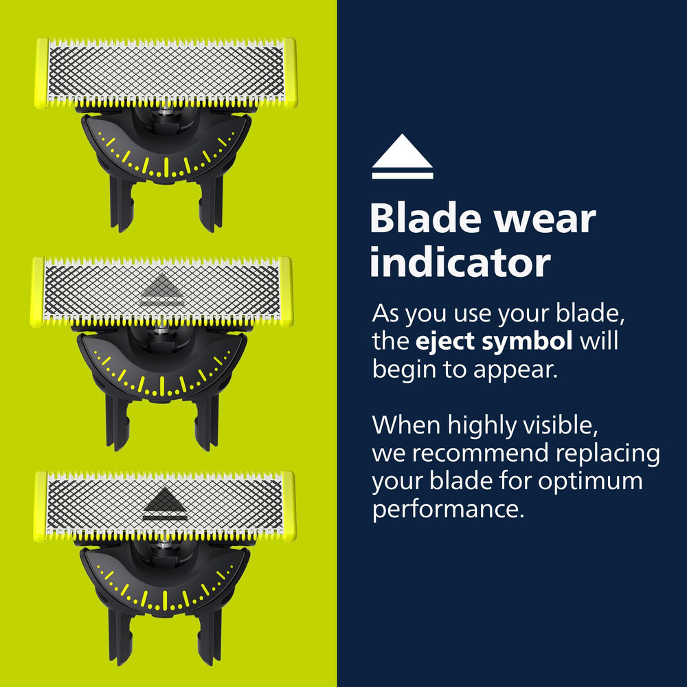Norelco OneBlade blade attached to handle demonstrating easy snap-on replacement and secure fit