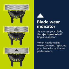 Norelco OneBlade blade attached to handle demonstrating easy snap-on replacement and secure fit