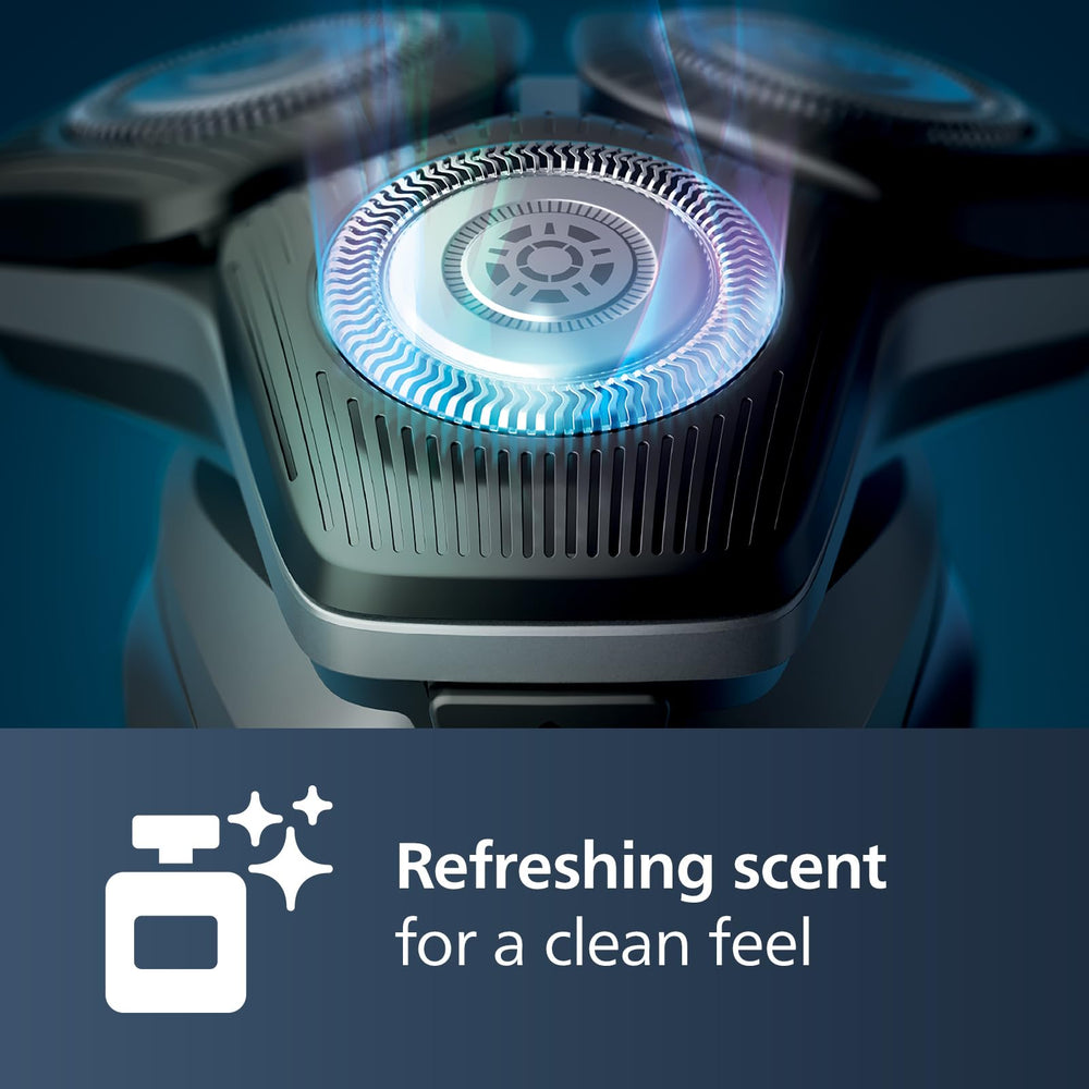 Norelco cartridge installed in cleaning station demonstrating convenience