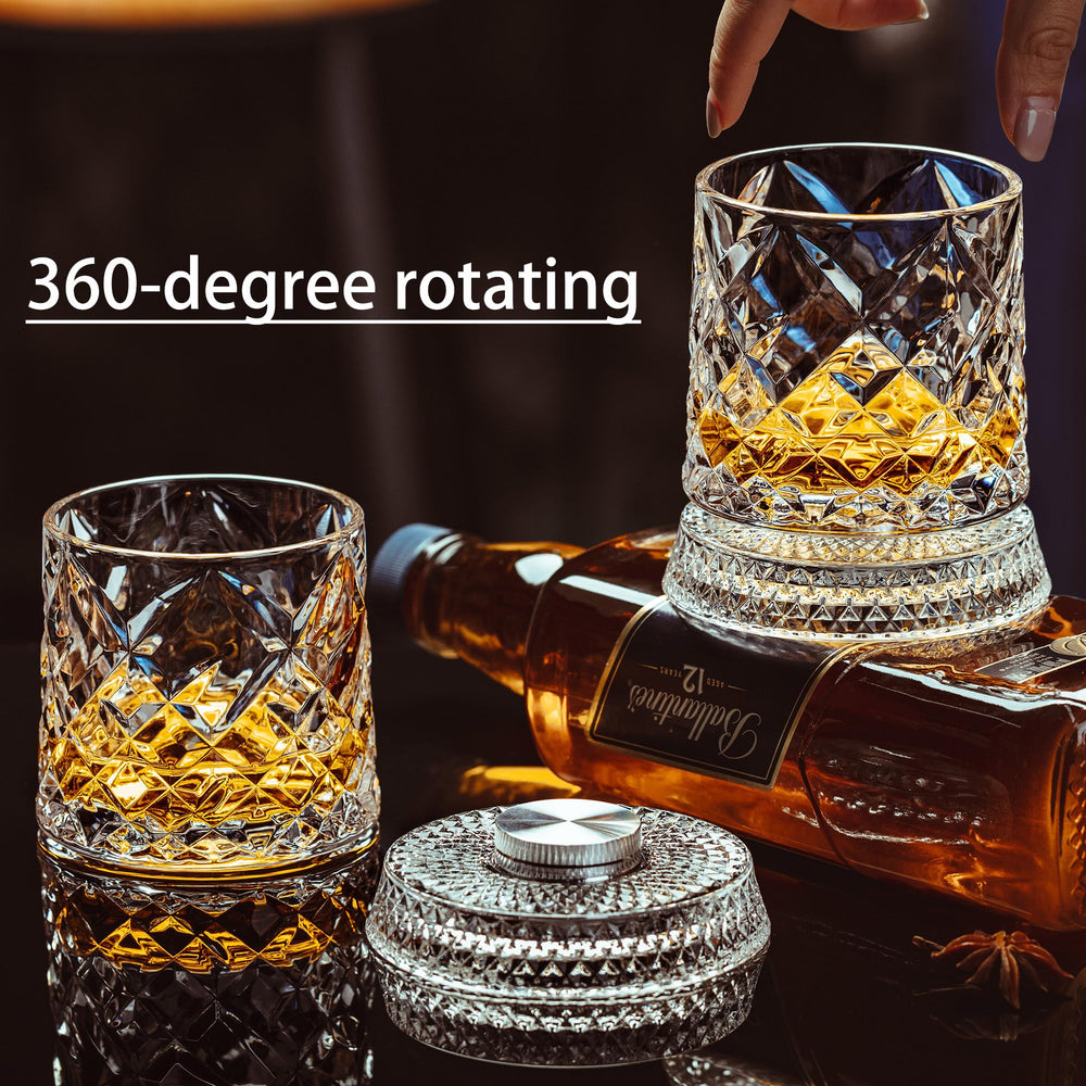 NORIMODA spinning glass captured mid-rotation highlighting interactive presentation