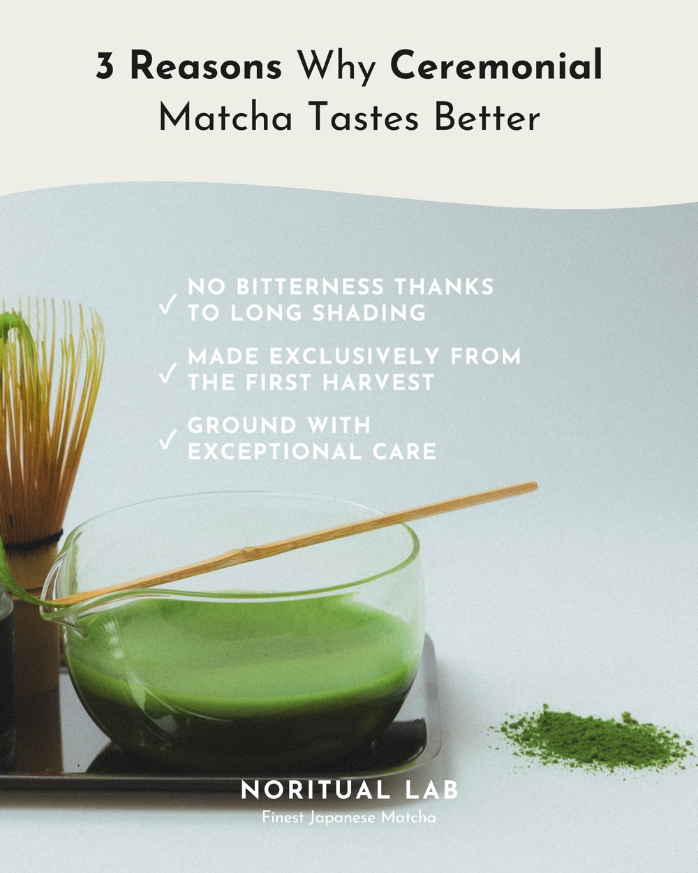 NORITUAL LAB matcha in a chawan bowl being whisked to creamy foam for authentic preparation