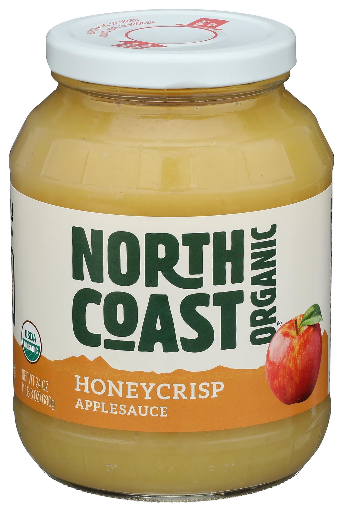 North Coast jar front label showing Honeycrisp apples and organic badges for quick recognition