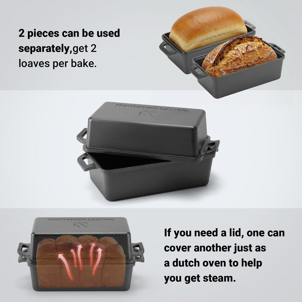 Northriver Casting loaf pan on campfire griddle illustrating outdoor-ready durability benefit