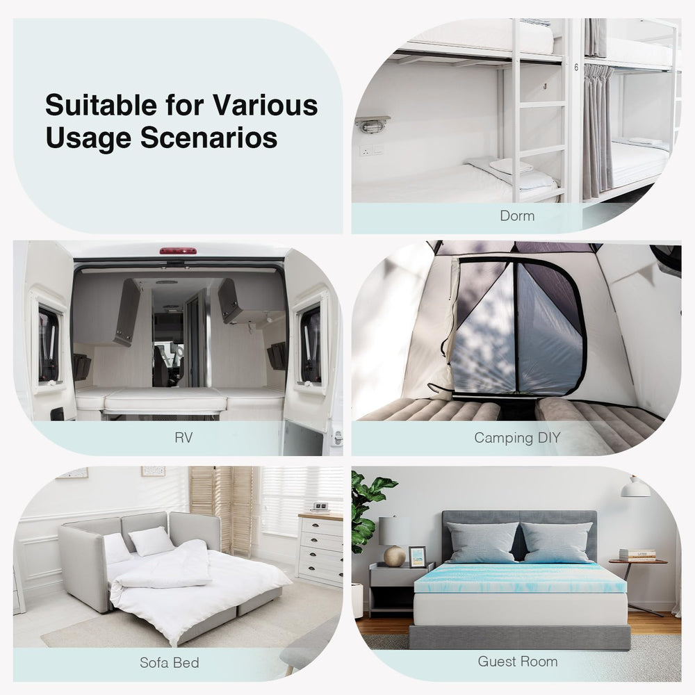 Novilla topper in an RV setting illustrating portable comfort on the road