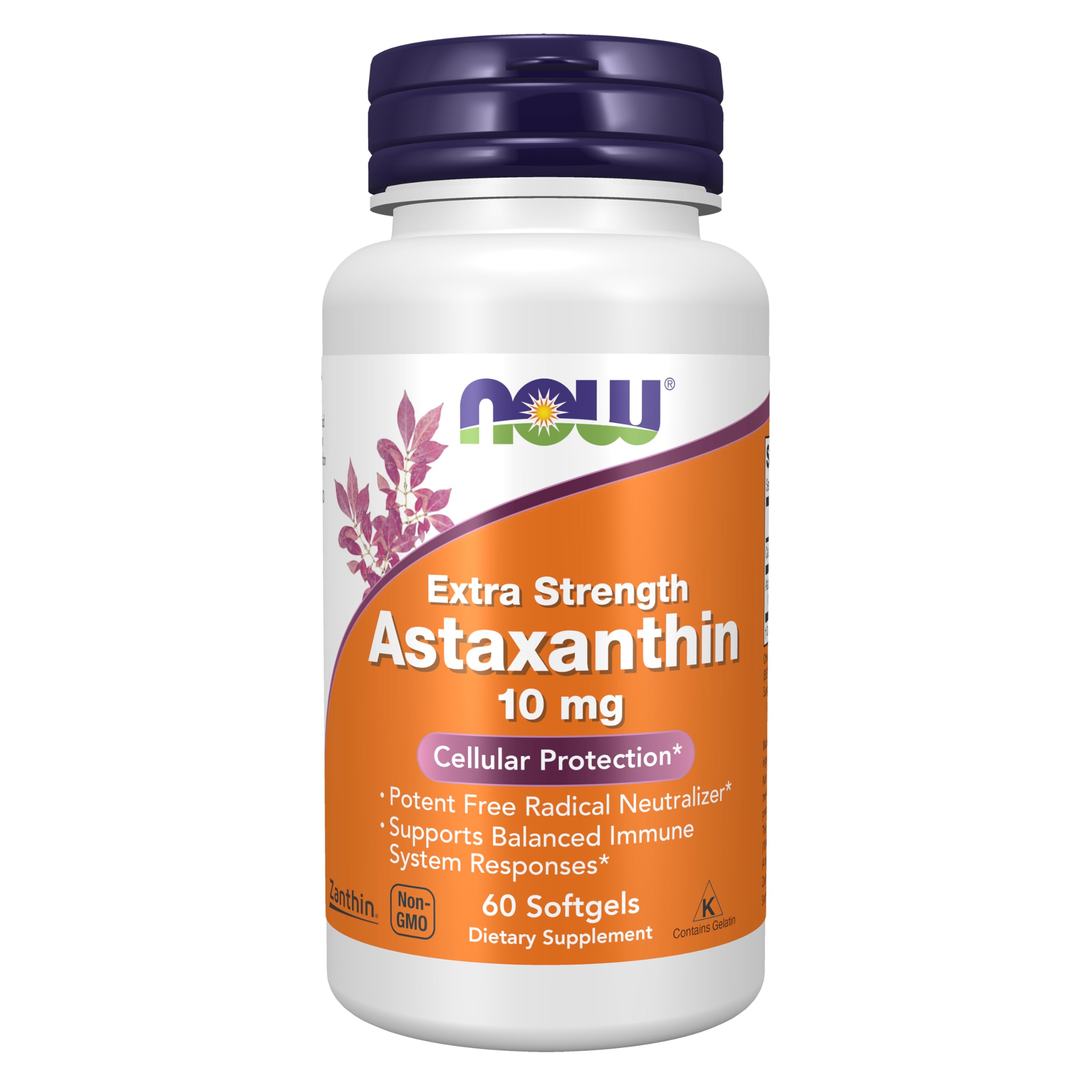 NOW Astaxanthin front packaging showing bottle and label benefits