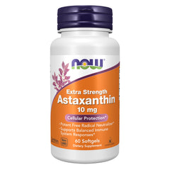 NOW Astaxanthin front packaging showing bottle and label benefits
