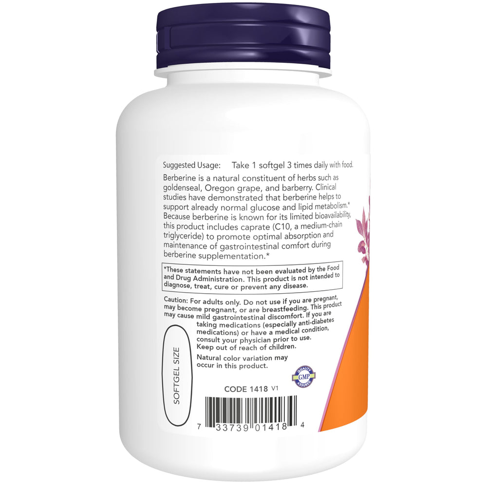 NOW berberine with MCT oil illustration showing enhanced absorption benefit
