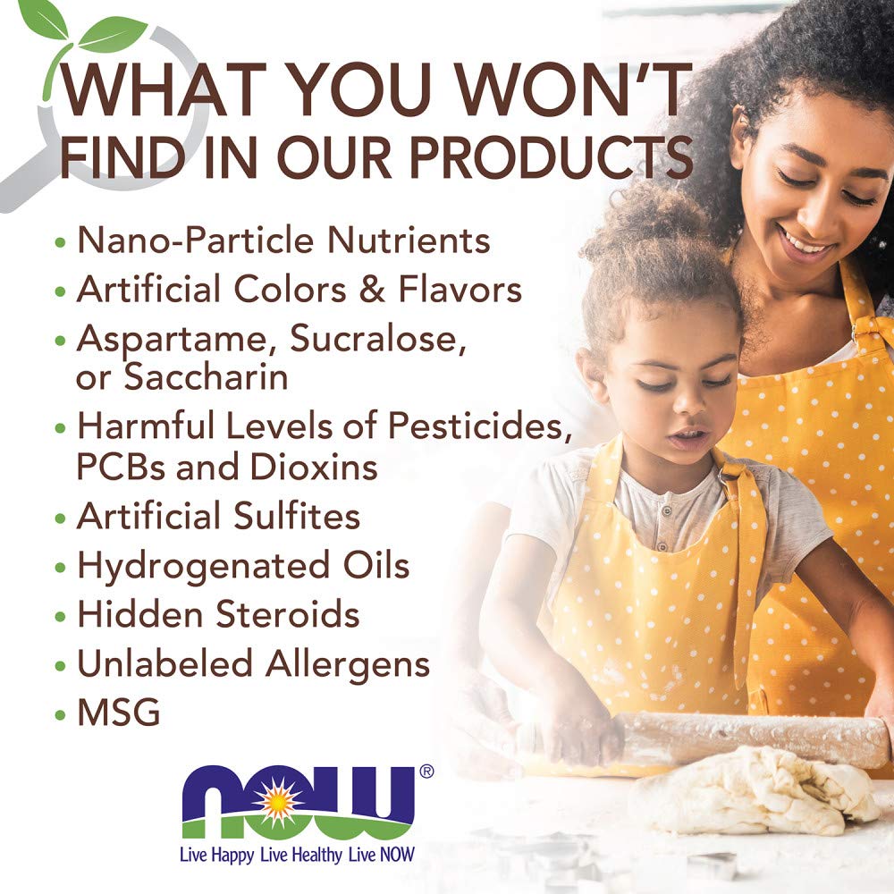 NOW Foods close-up of label and ingredients list demonstrating organic stevia extract and certifications