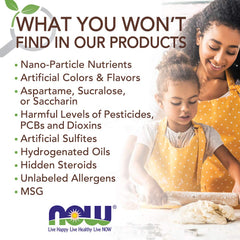 NOW Foods close-up of label and ingredients list demonstrating organic stevia extract and certifications