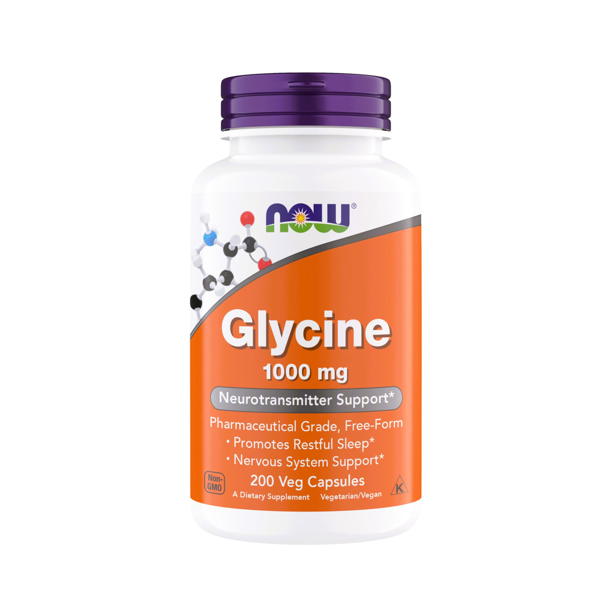 NOW glycine front label showing product name and dosage for clear identification