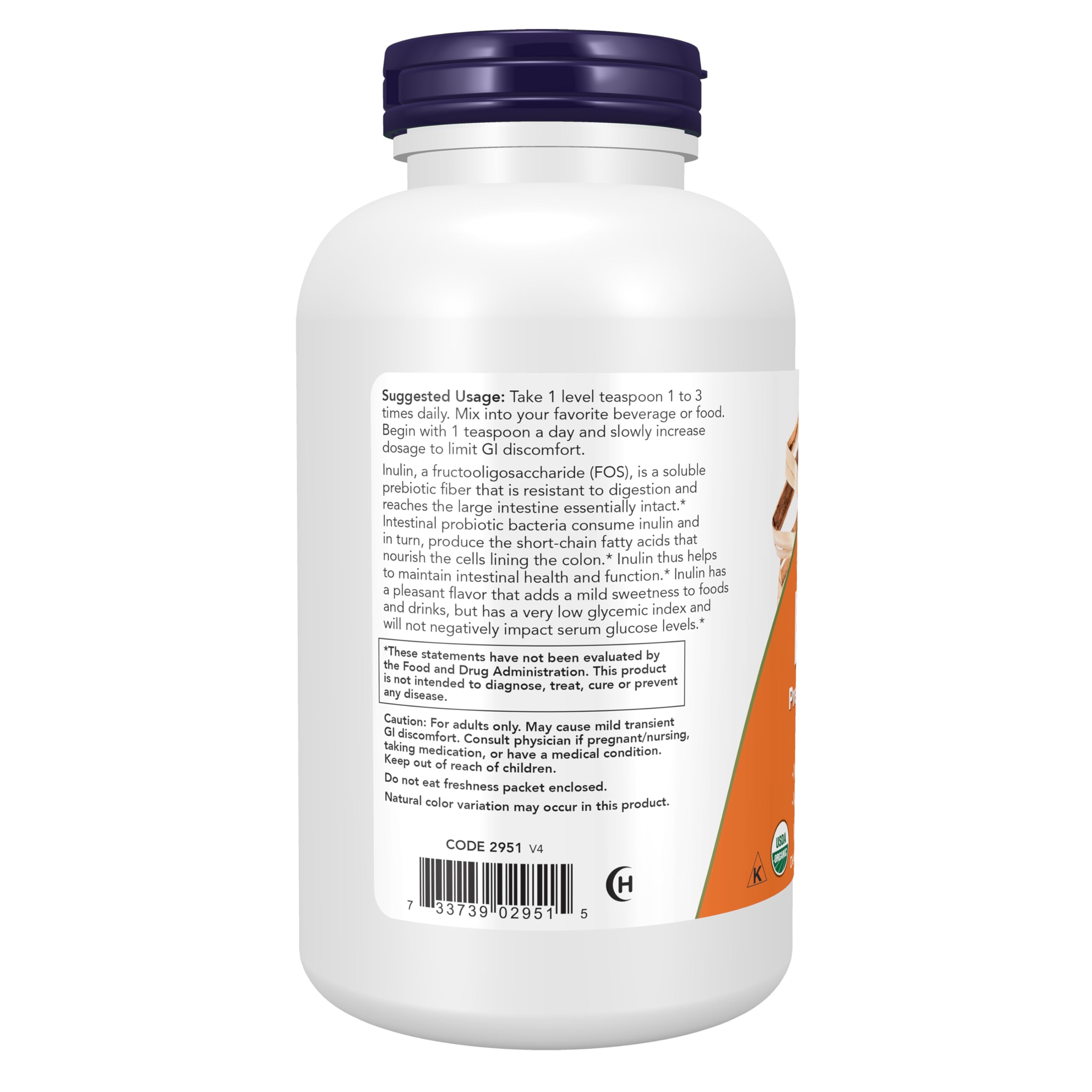 NOW inulin powder on spoon demonstrating easy portioning and convenient use