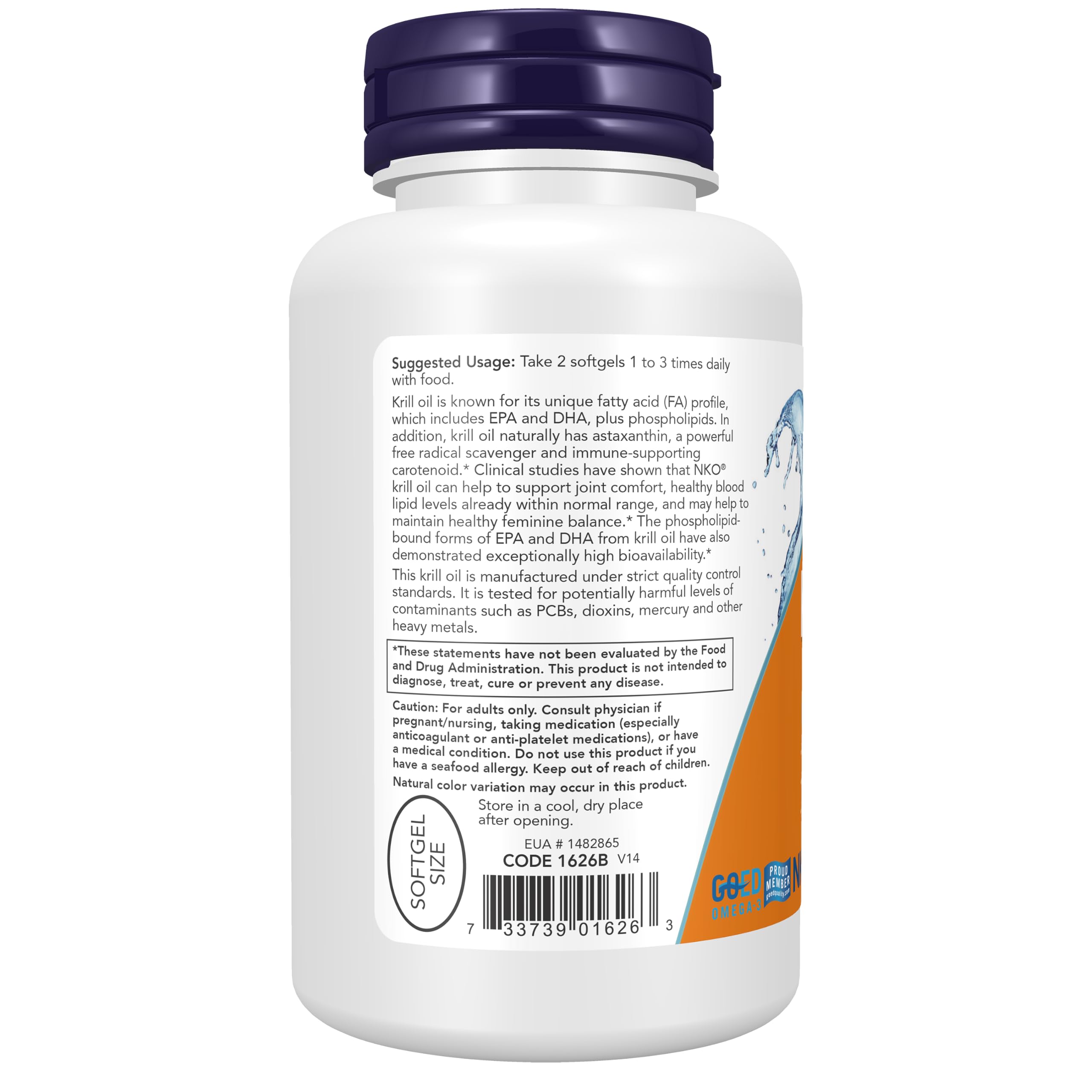 NOW krill oil bottle label detail showing certifications and ingredient highlights for transparency