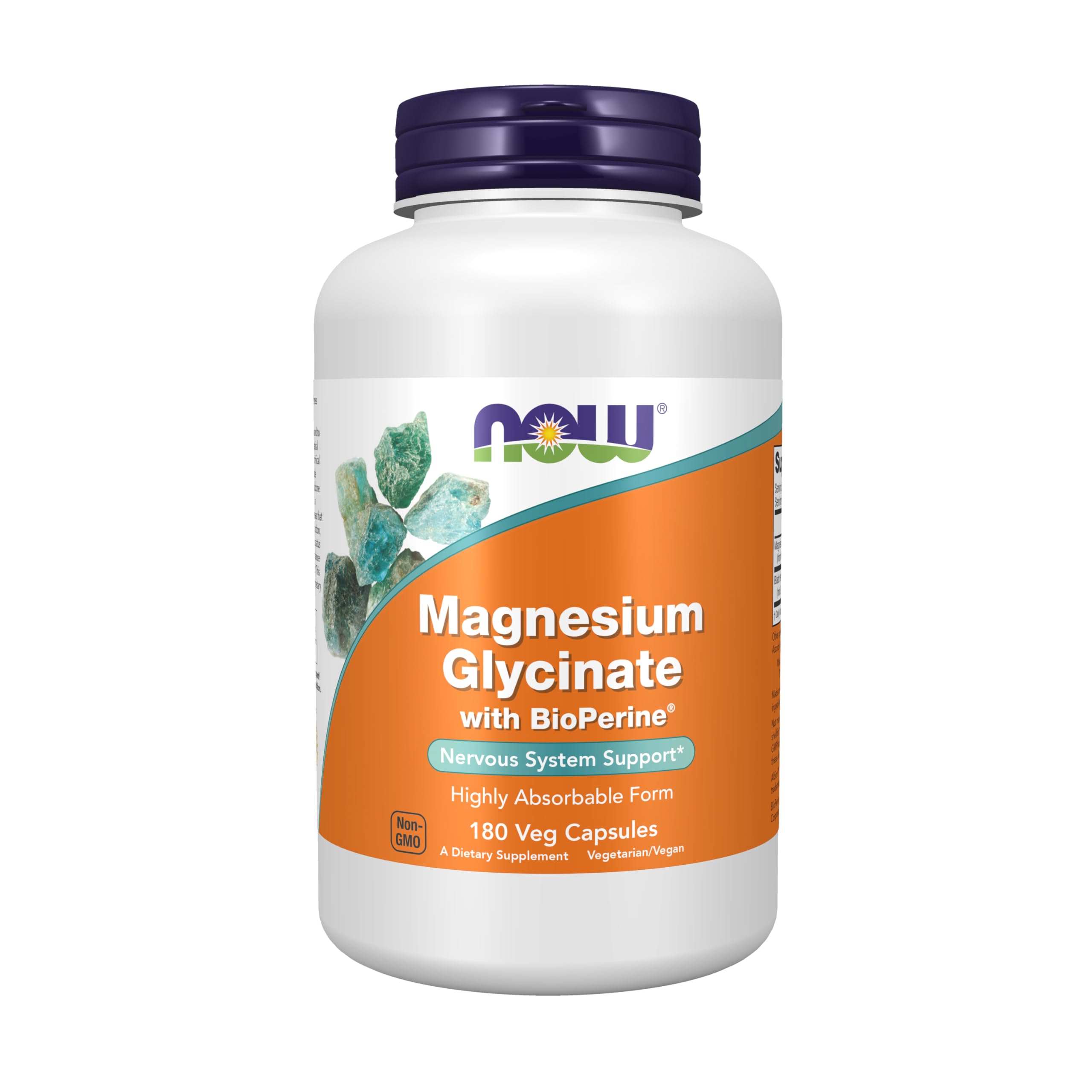 NOW magnesium glycinate front label showing product identity and benefits