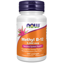 NOW methyl B-12 front jar showing label and certification benefits