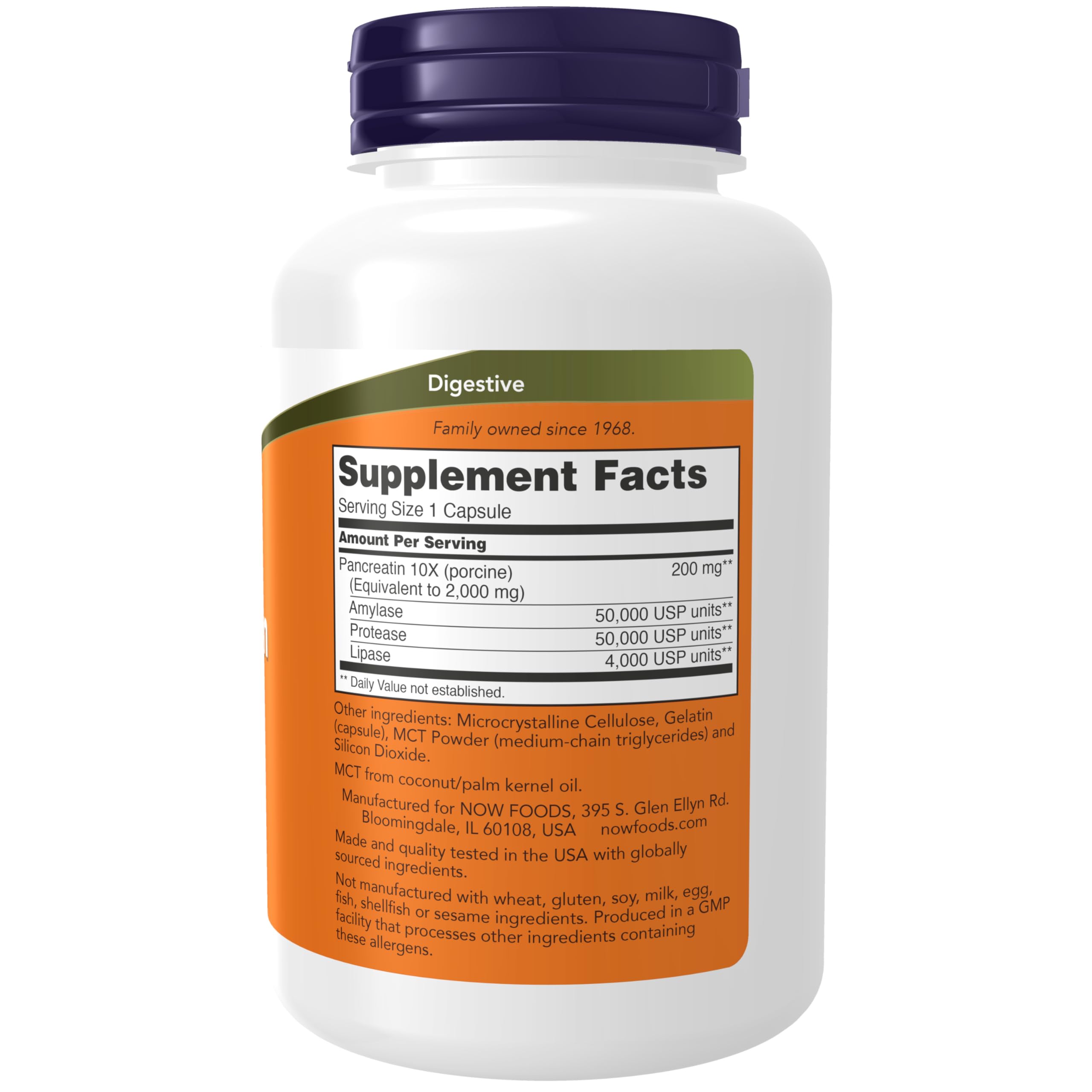 NOW Foods single capsule close-up highlighting texture and easy-swallow size for meal use