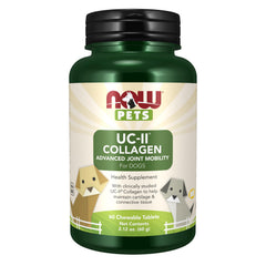 NOW Pets front packaging showing UC-II formula and tablet count, supports informed purchase