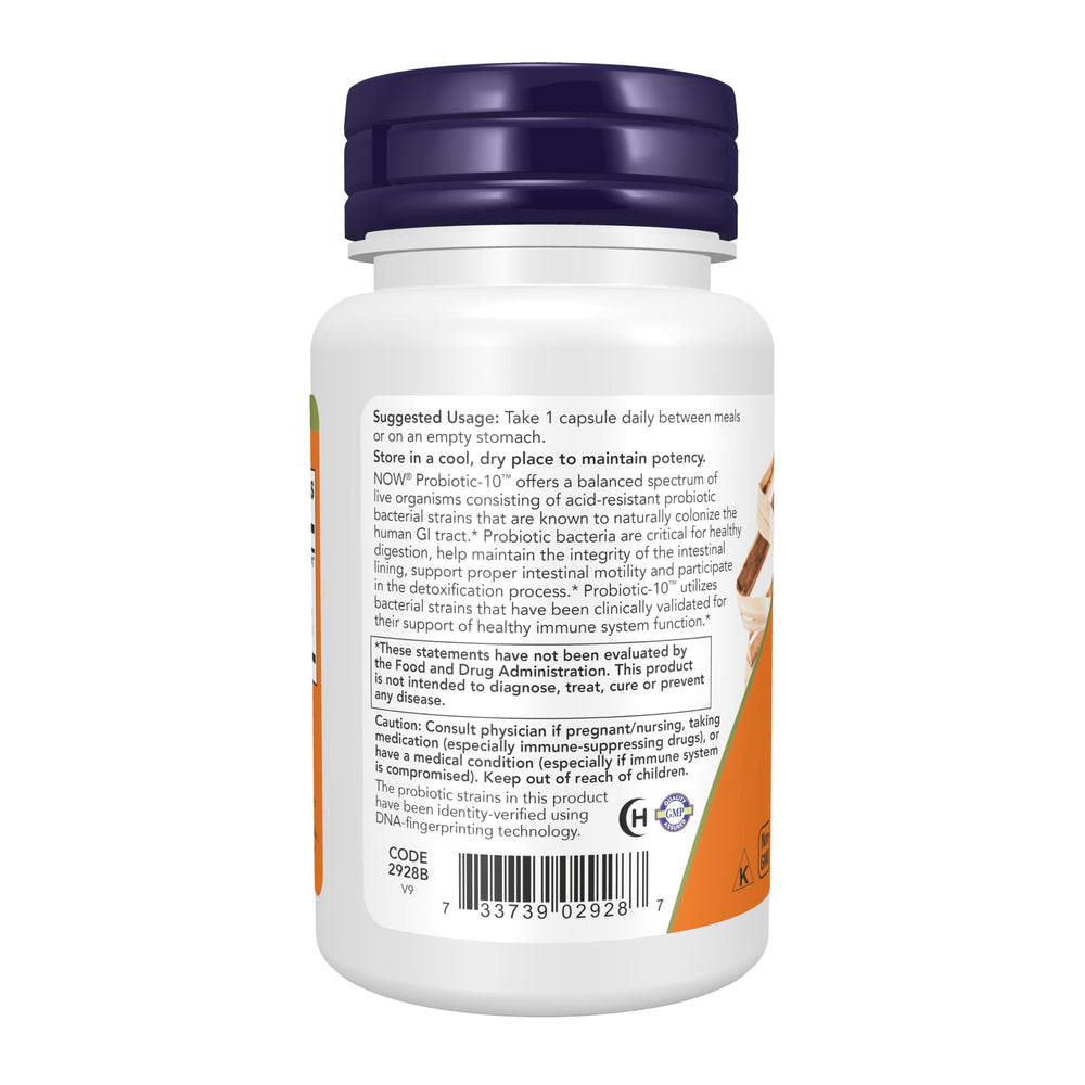 NOW Probiotic-10 powder texture detail demonstrating high-quality formulation