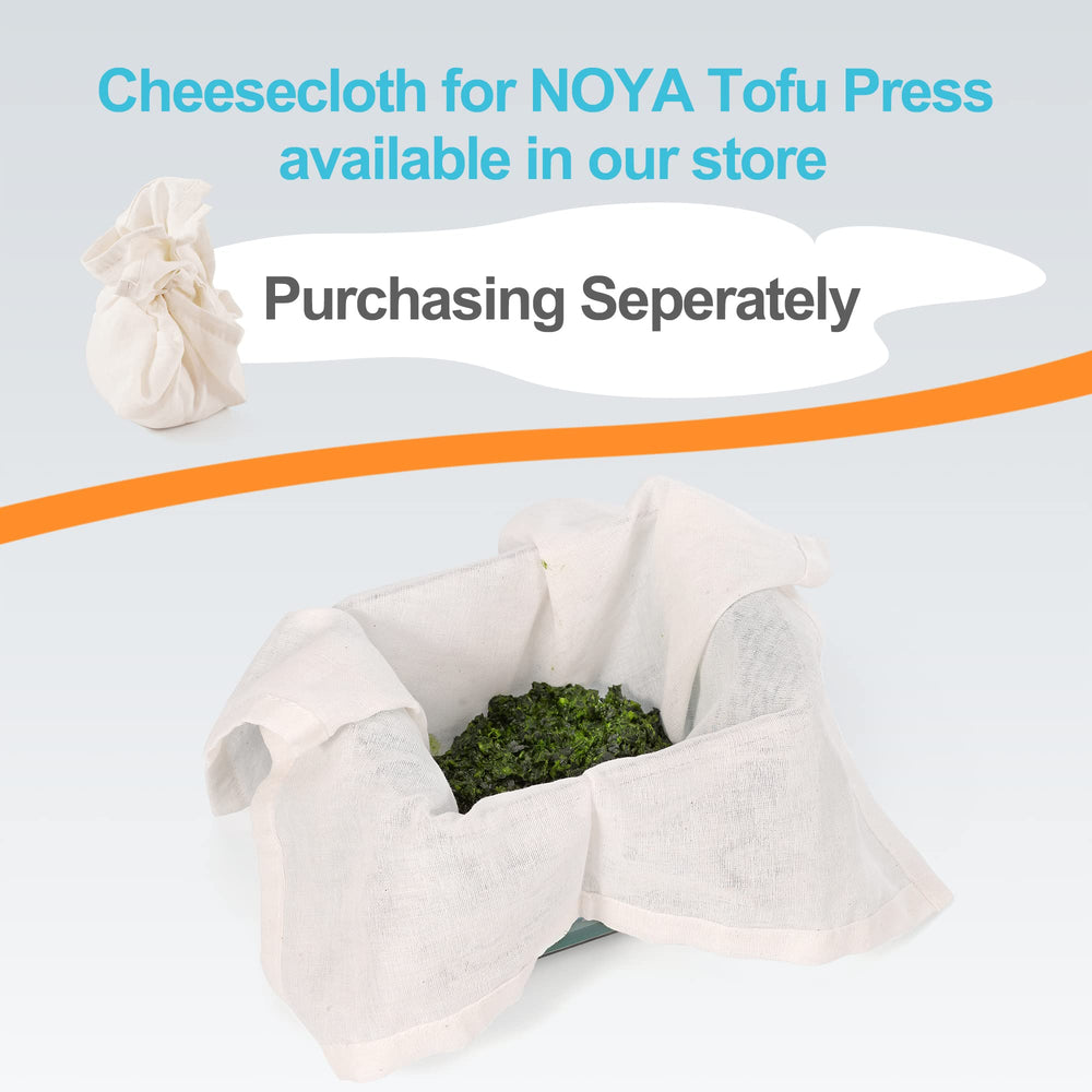 NOYA press next to hand for scale showing compact size that fits most countertops