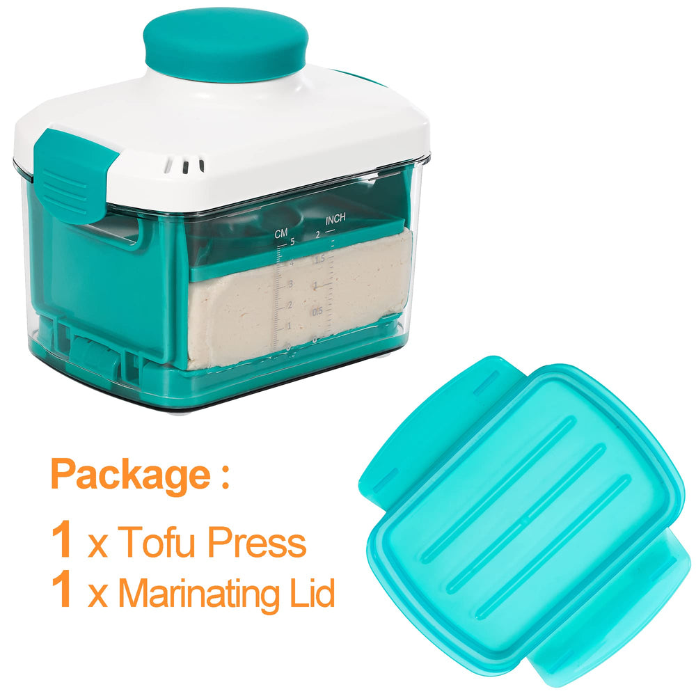 NOYA tofu press in kitchen with tofu being pressed, speeding marination and texture improvement