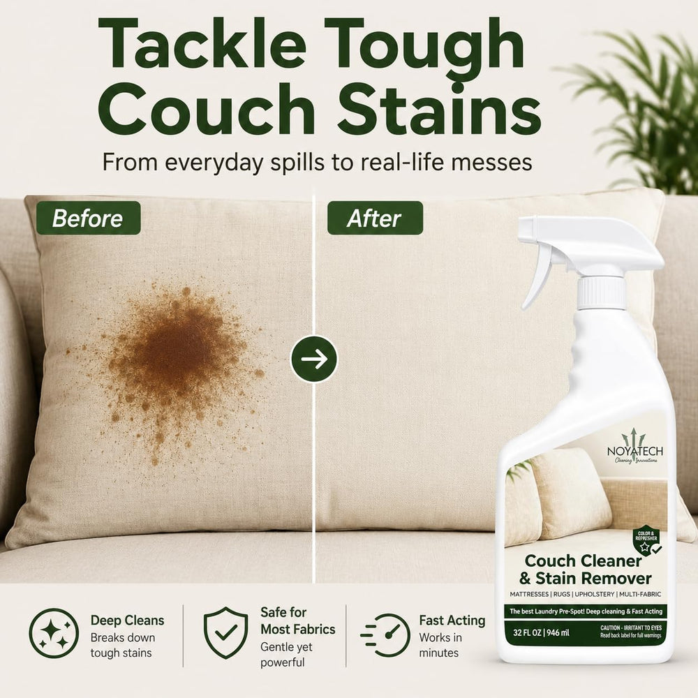 NOYATECH spray action on couch demonstrating easy application and fast stain targeting
