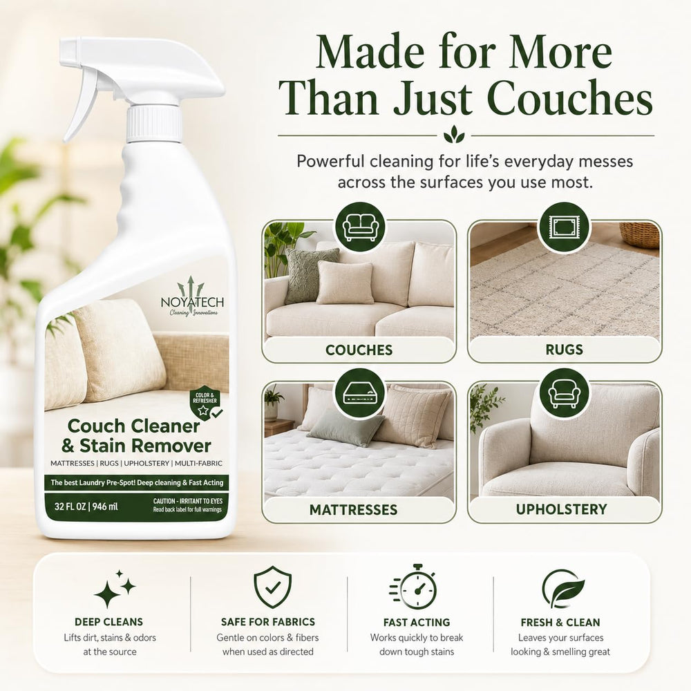 NOYATECH used on microfiber chair showing safe fabric cleaning and odor reduction