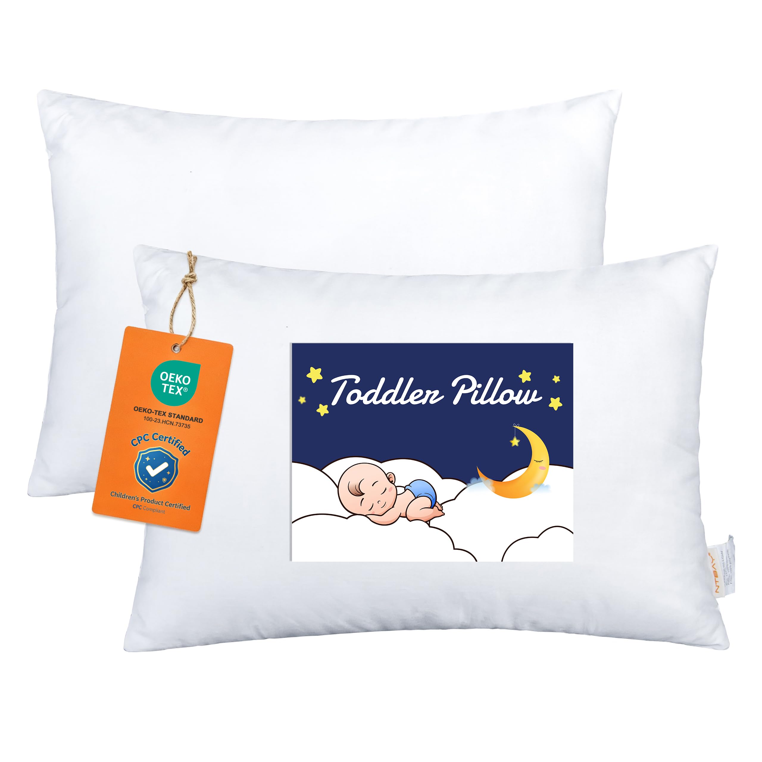 NTBAY two pillows front view showing compact toddler size and convenience