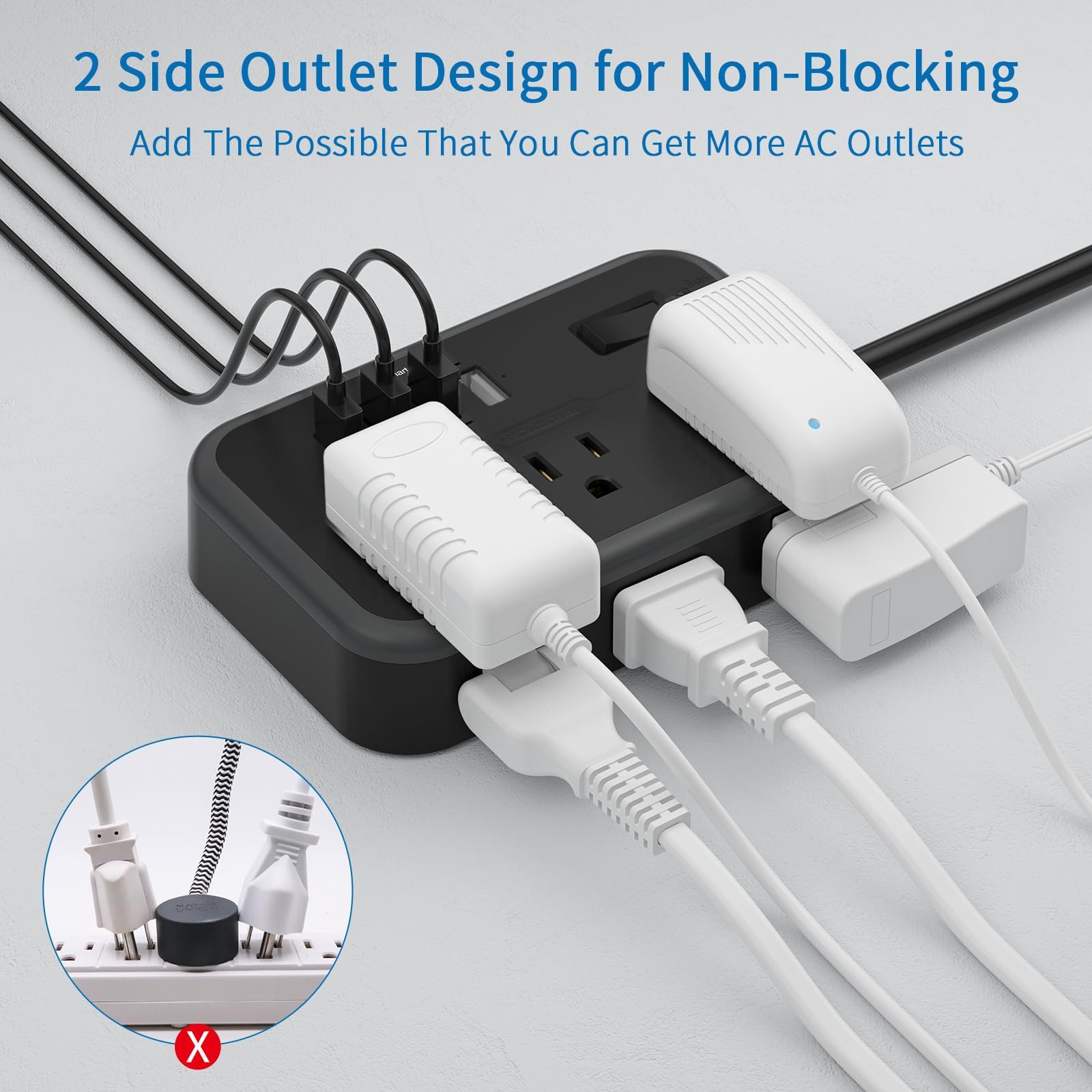 NTONPOWER full 25 ft cord stretched across a living room for distant outlet access