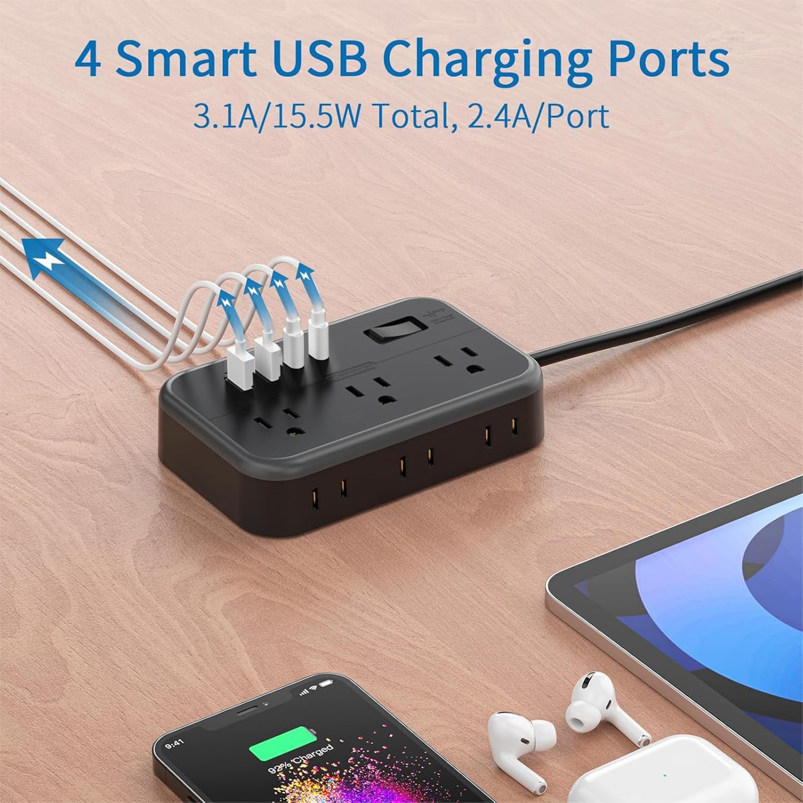 NTONPOWER USB ports close-up showing USB-C and USB-A fast charging capability