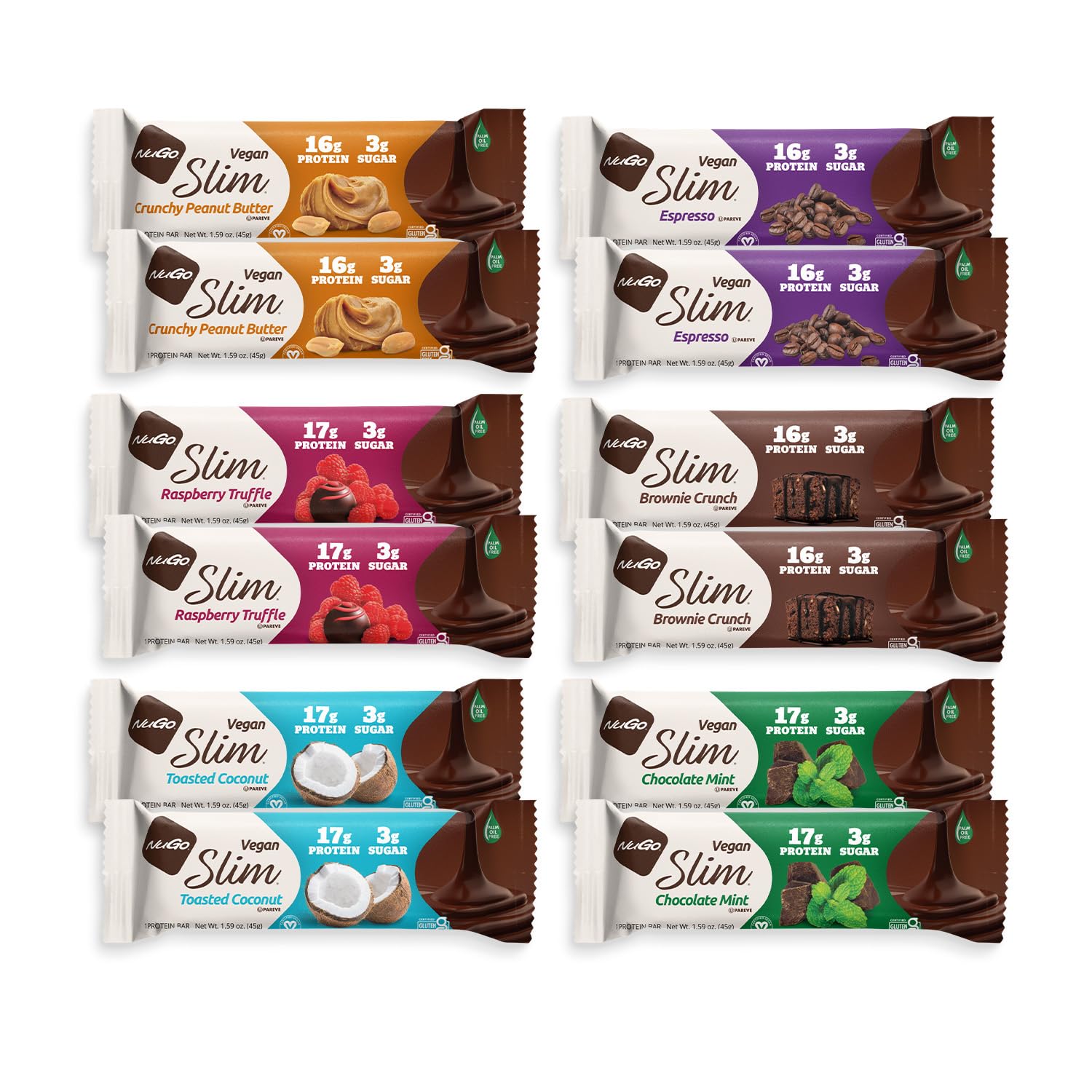 NuGo Slim ingredients label highlighting certified gluten-free and vegan